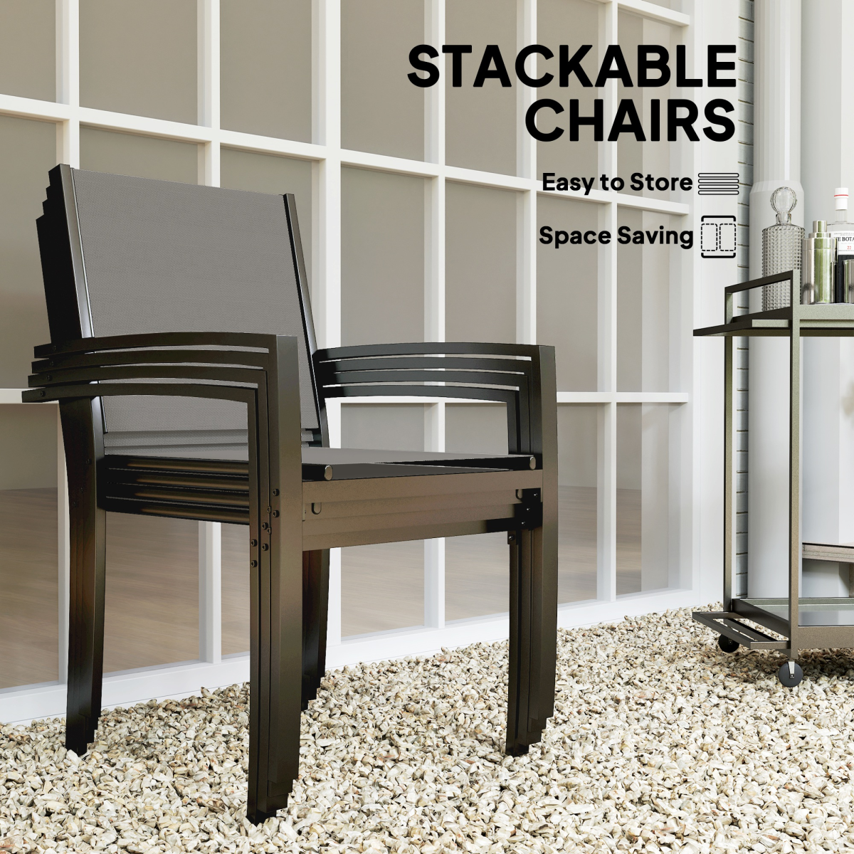 Elegant 5-Piece Patio Set: Round Table & 4 Stackable Texteline Chairs