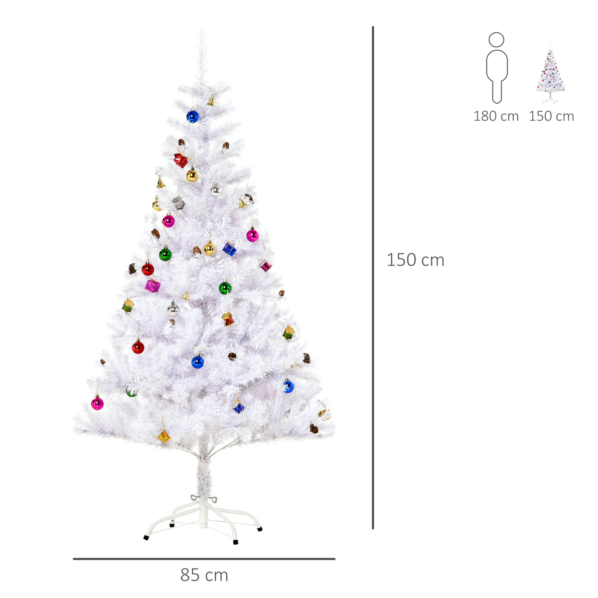 5ft Snow White Artificial Christmas Tree with Metal Stand & Decor Pack