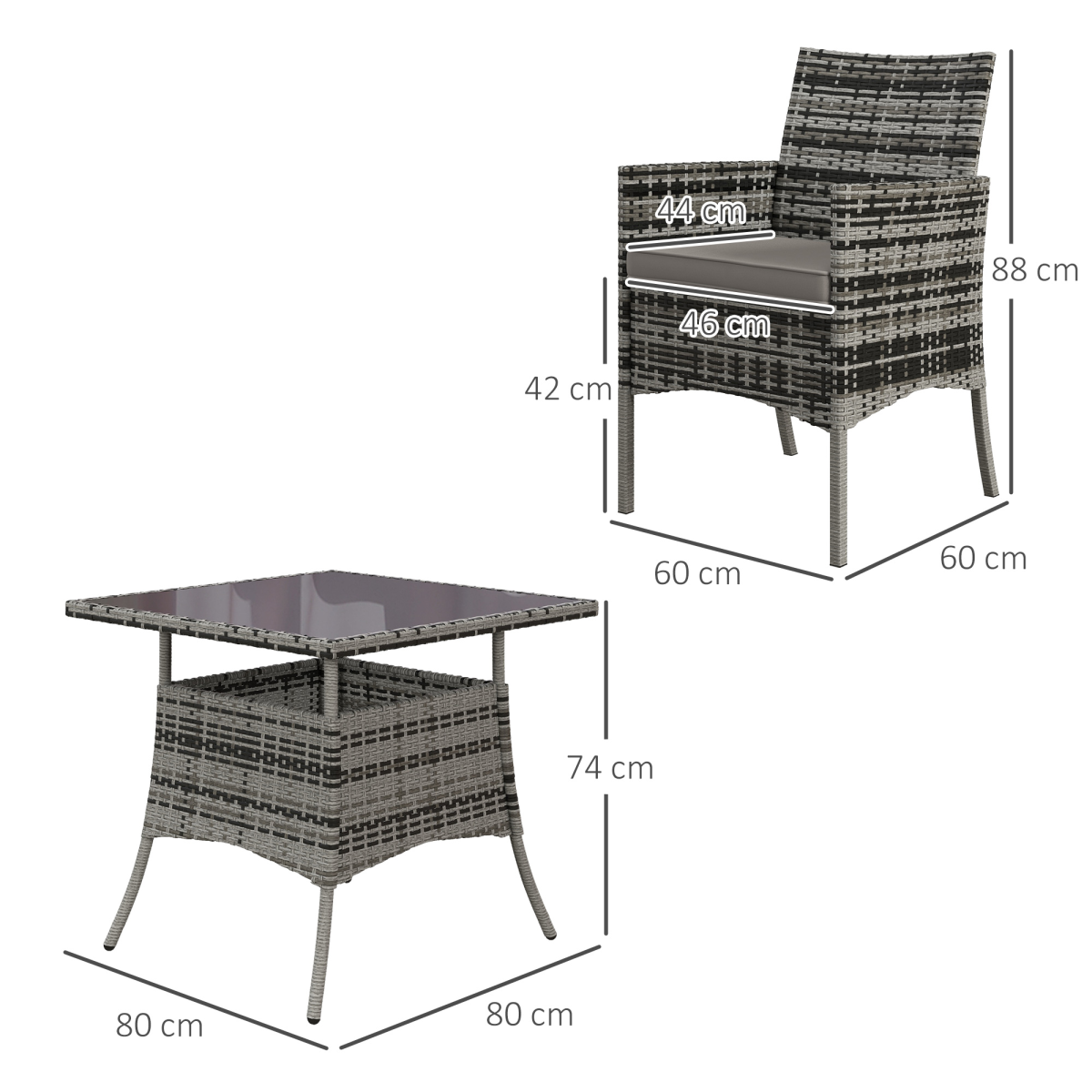 4-Piece Rattan Garden Set with Tempered Glass Table - Grey
