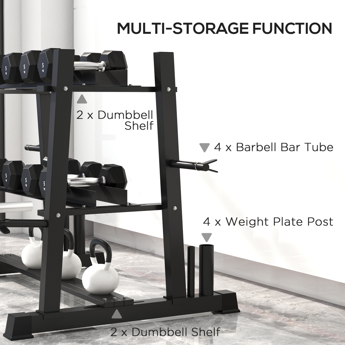 SPORTNOW 3-Tier Weight Rack: Organize Dumbbells, Kettlebells & Plates!