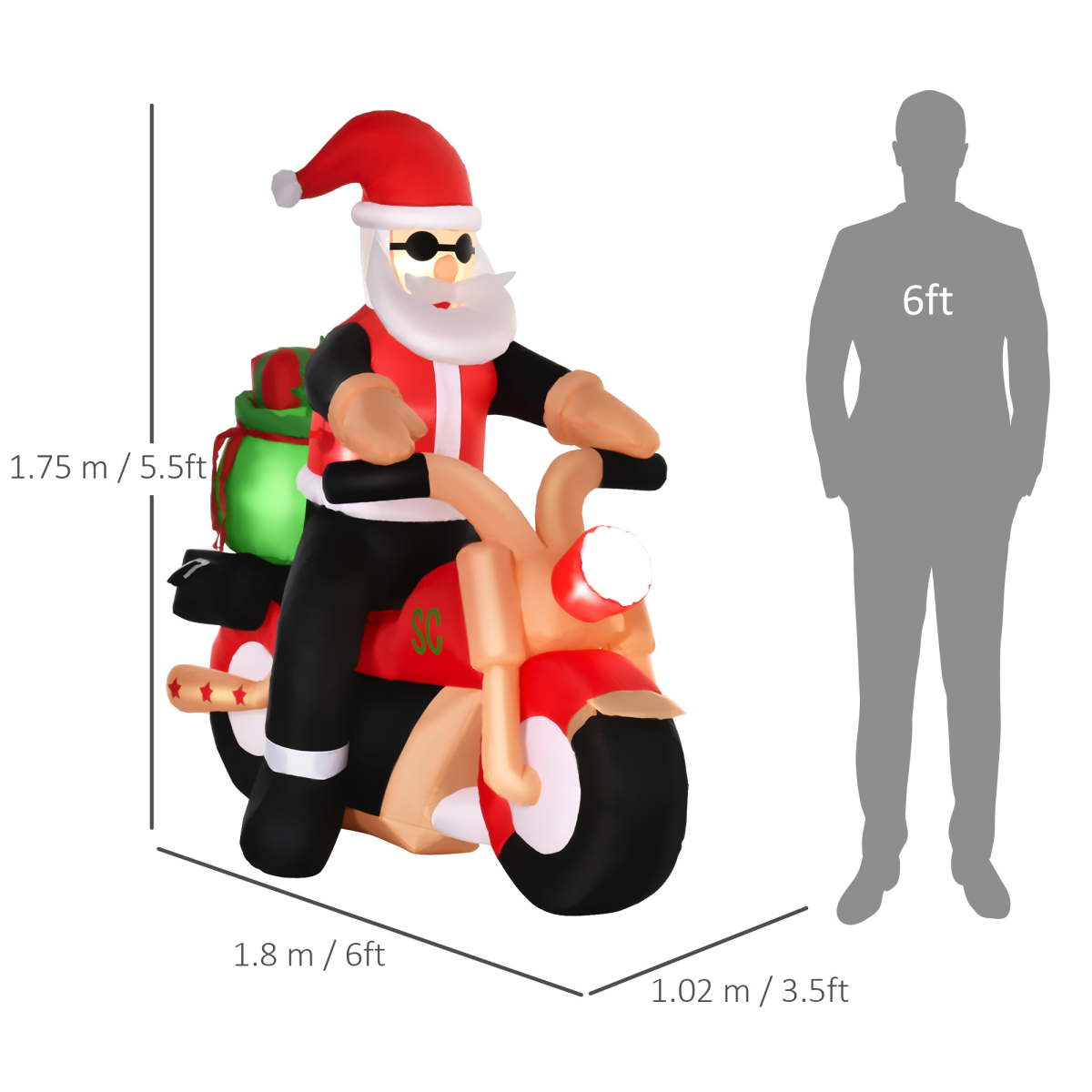 5.5ft Light-Up Santa Riding a Bike Inflatable Lawn Decor