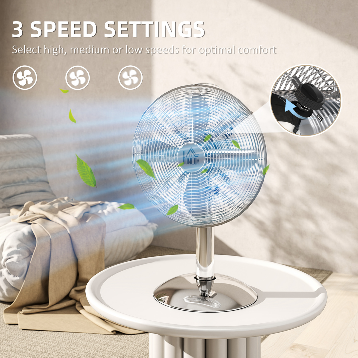 12” Metal Desk Fan: Powerful Breeze with 3 Speeds & Wide Oscillation