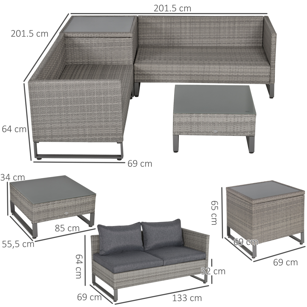 4-Piece Rattan Wicker Sofa Set with Storage Box for Conservatory