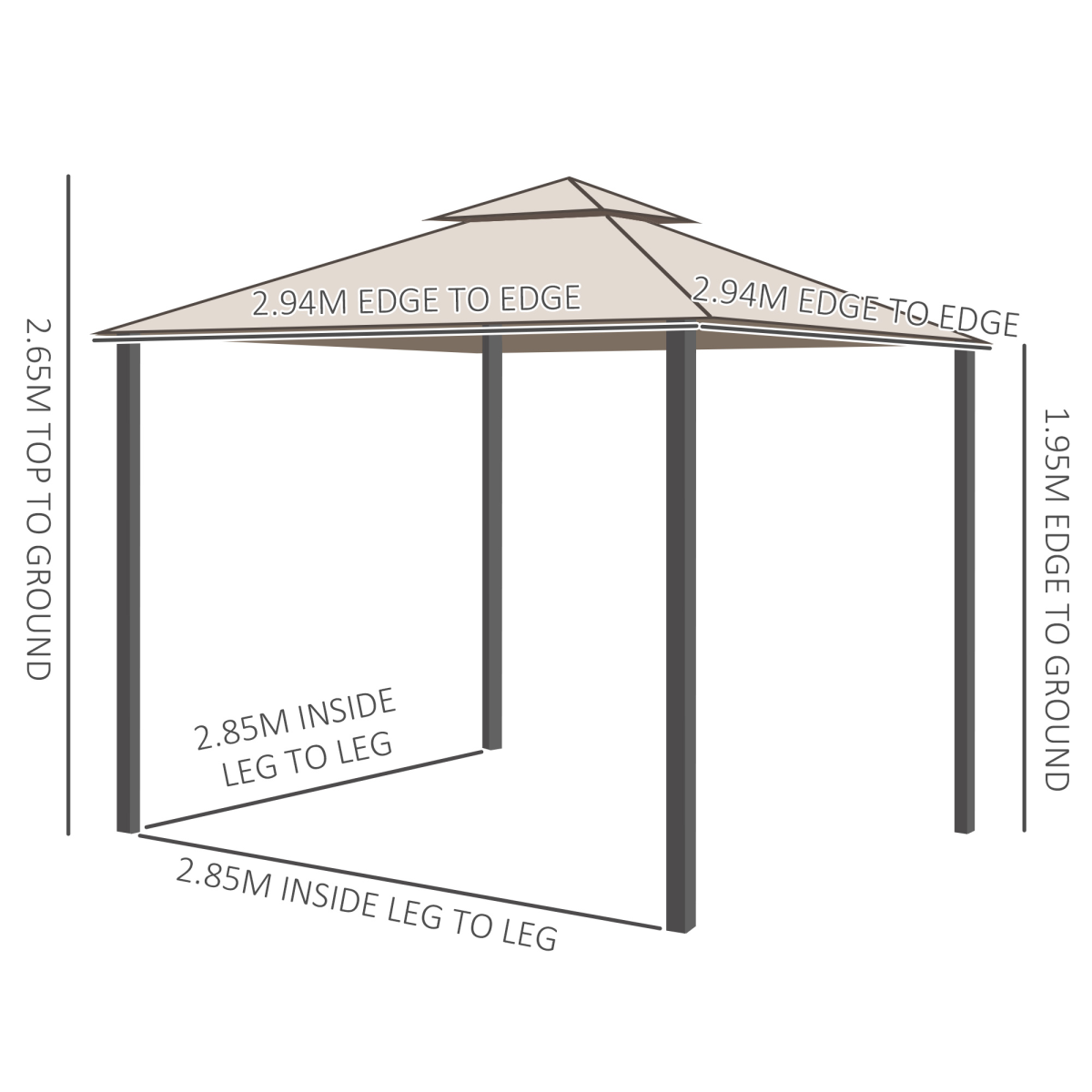 2-Tier Gazebo with Netting, 295x295x263 cm, Taupe