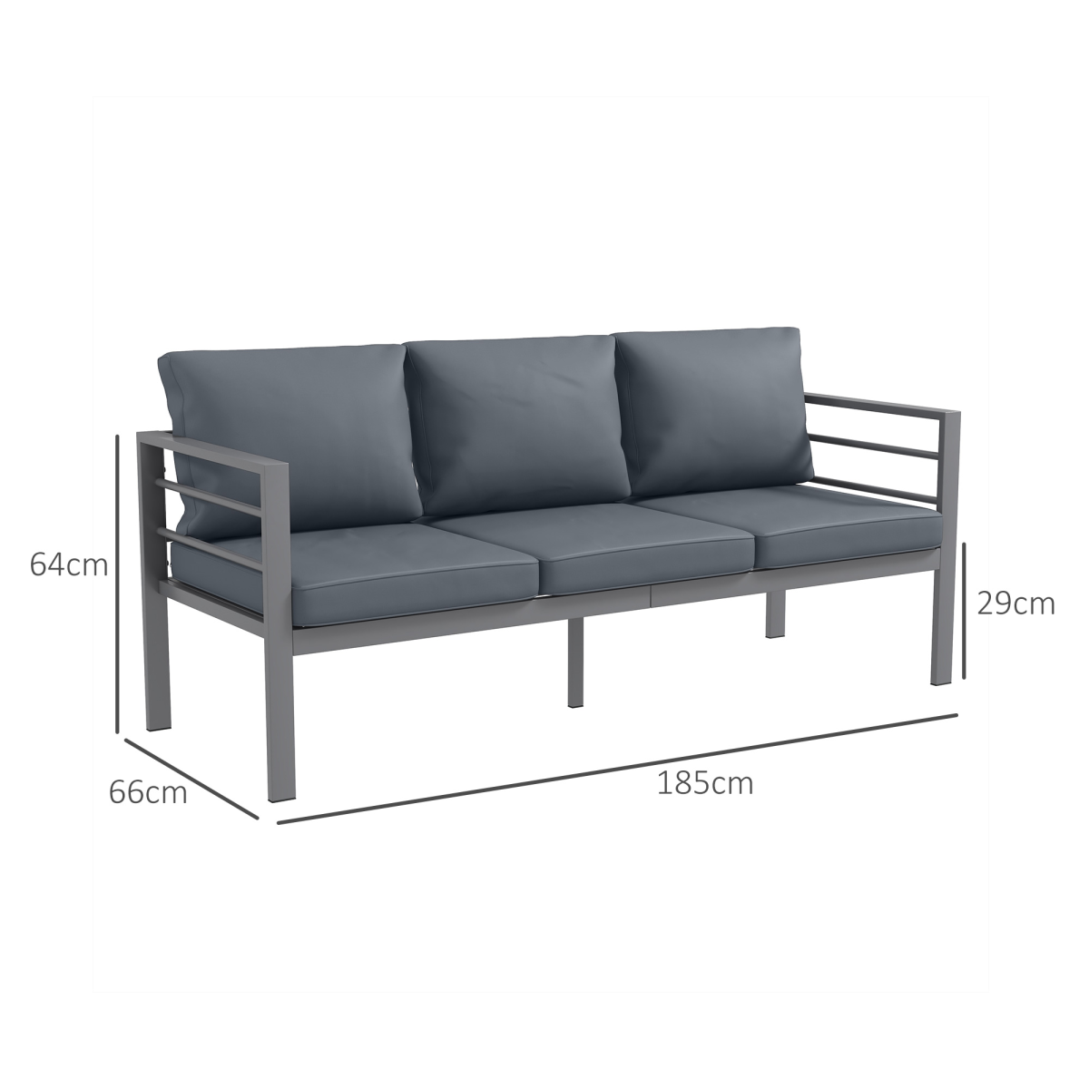 3-Seater Aluminium Garden Bench with Cushions - Grey