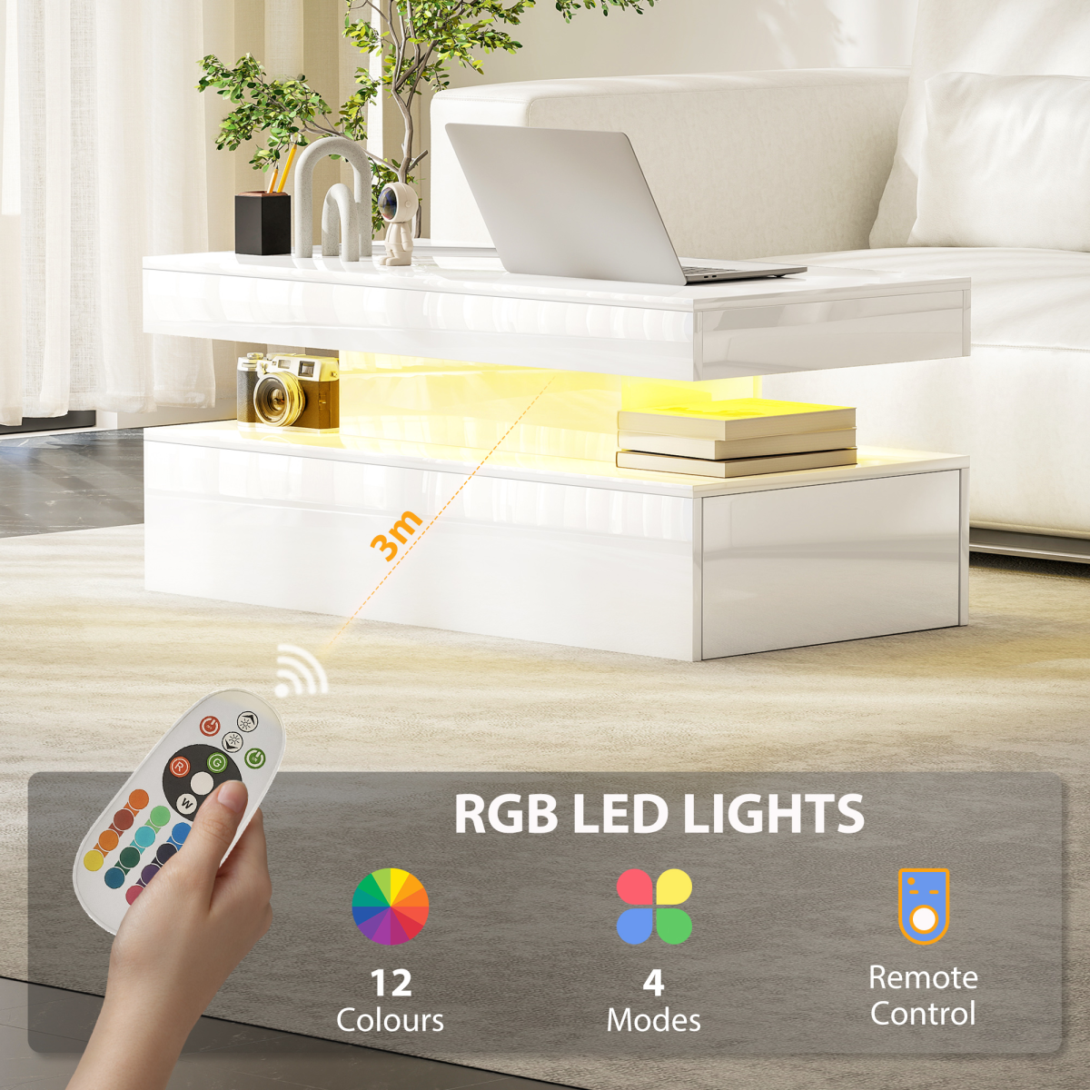 Glowing Elegance: LED Coffee Table with Storage & Modern Design