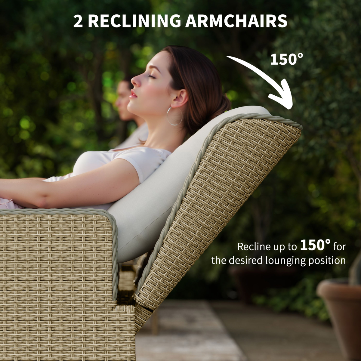 Light Grey Rattan 5-Piece Garden Lounge Set with Reclining Armchairs