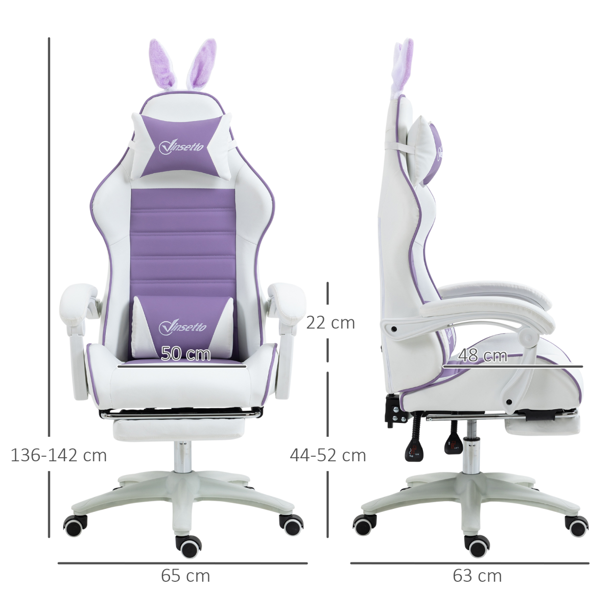 Vinsetto Racing Style Gaming Chair with Footrest & Removable Ears, Purple