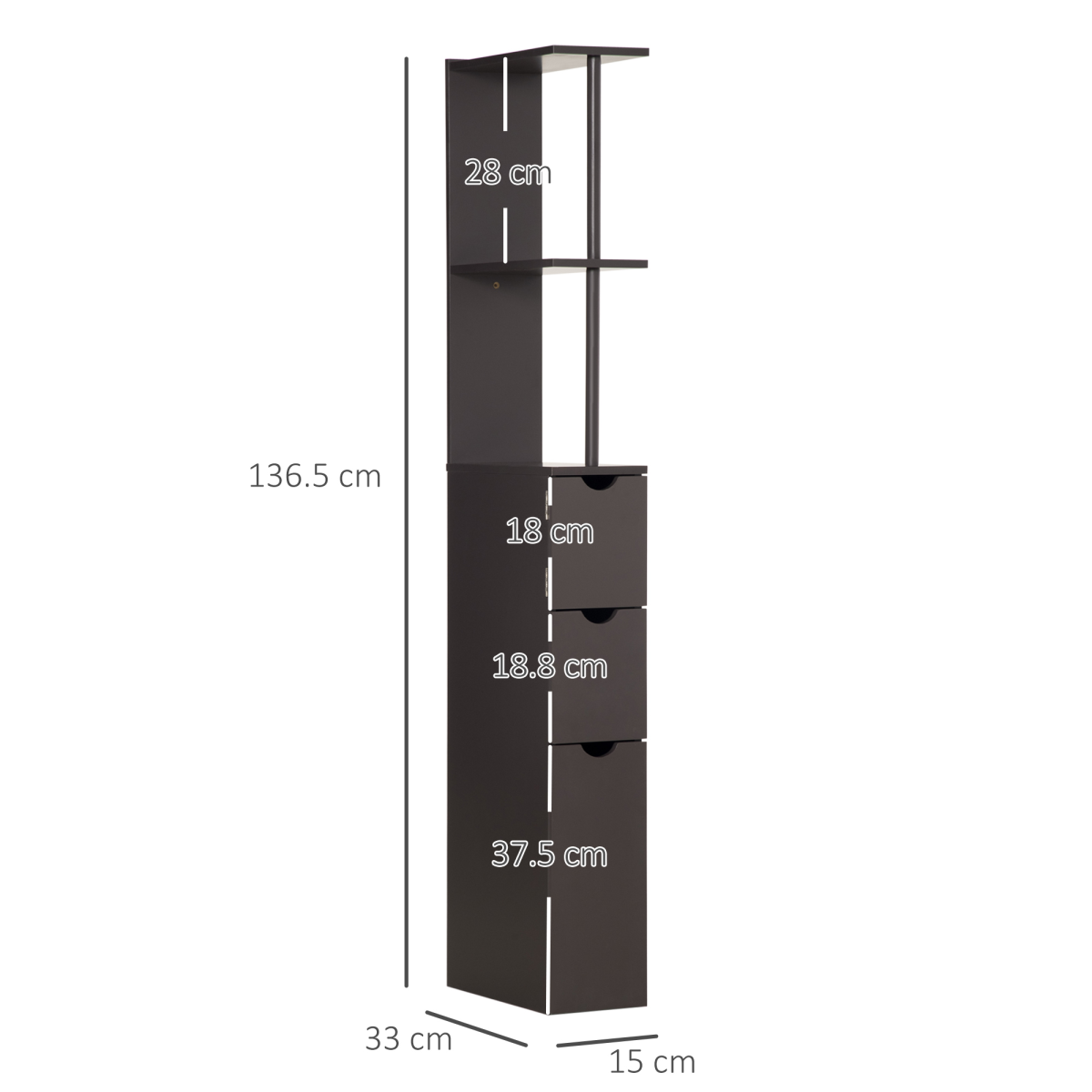 Elegant Tall Bathroom Storage Cabinet with Drawers & Shelves - Brown