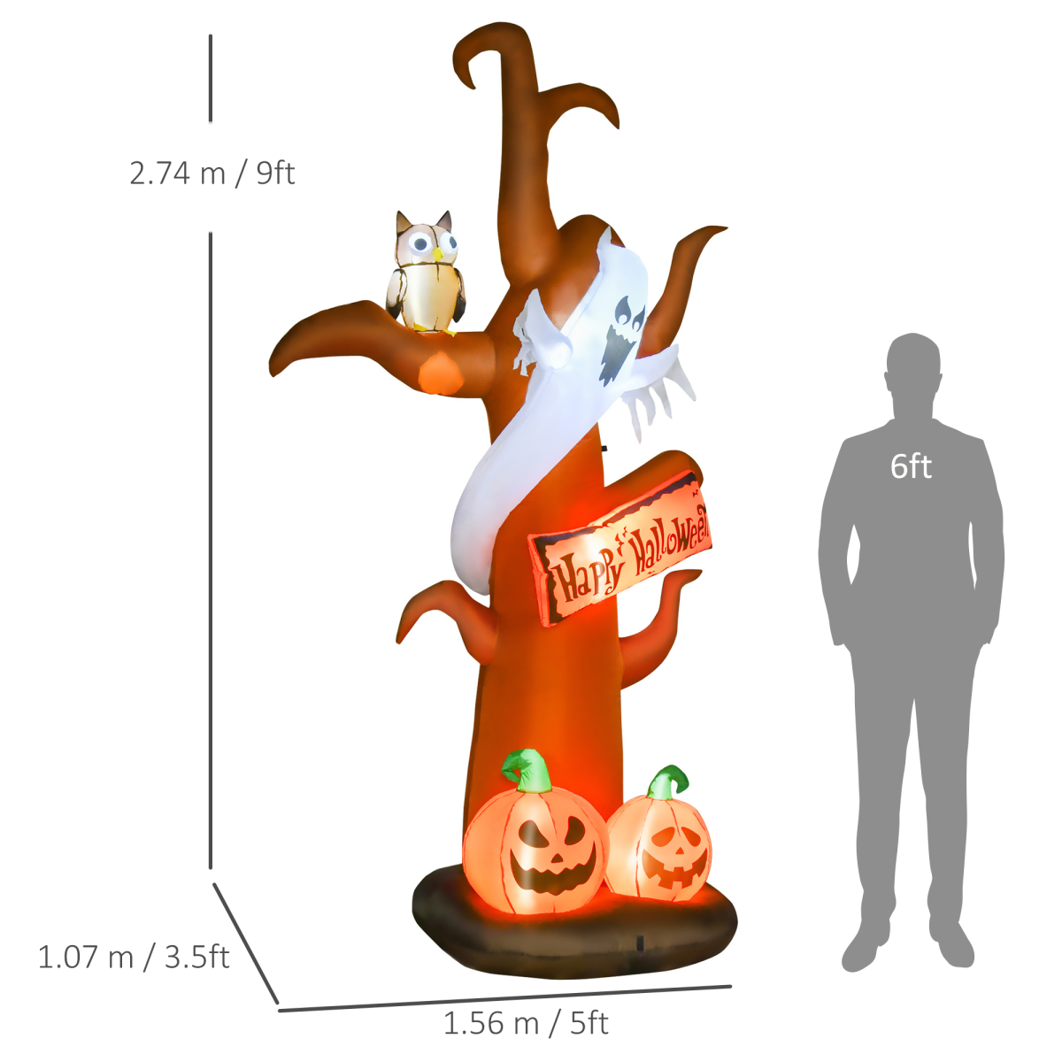 2.7m Halloween Inflatable Tree with Ghost & Pumpkin LED - Indoor/Outdoor