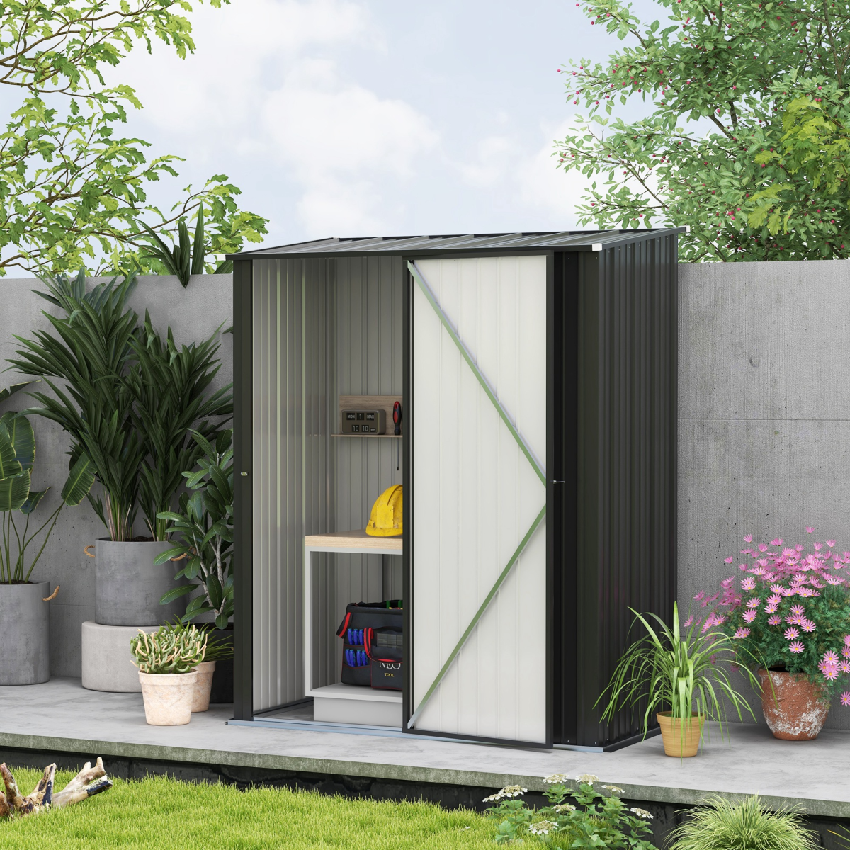 Garden Shed Deluxe: Weatherproof Storage with Wide Double Doors