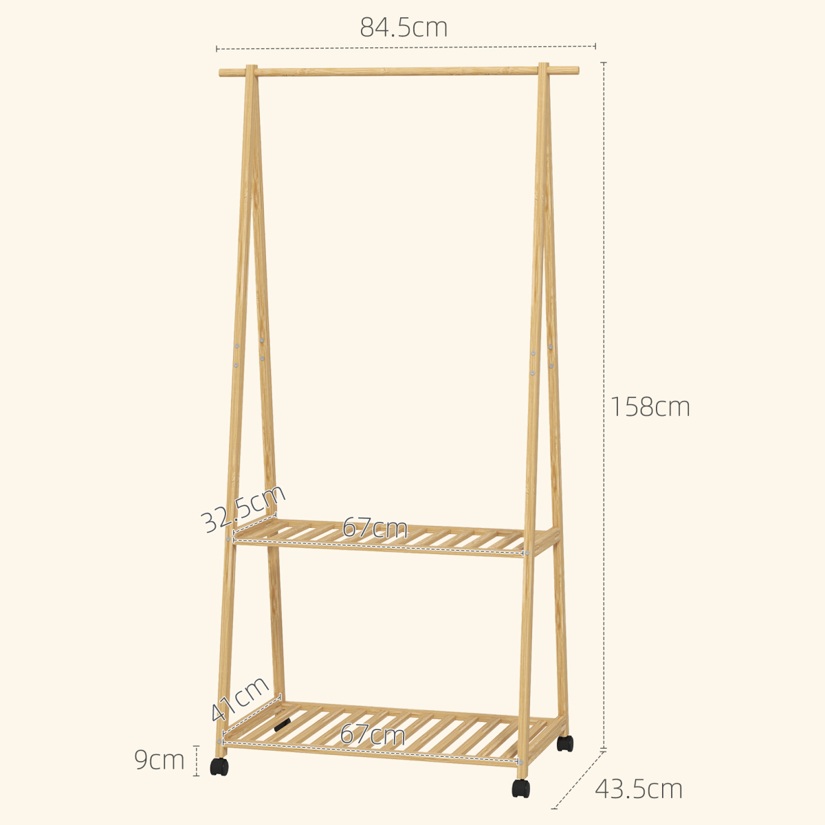 Stylish Bamboo Clothes Rack with Storage Shelves & Hooks - Natural Design
