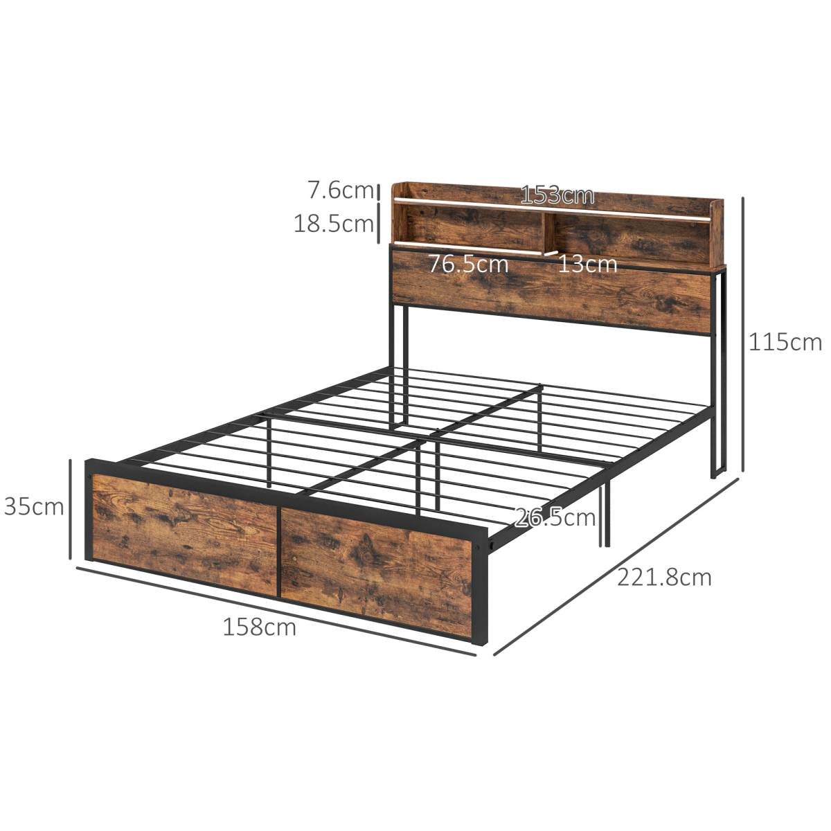 5.2ft King Bed Frame with Storage Headboard and Underbed Storage