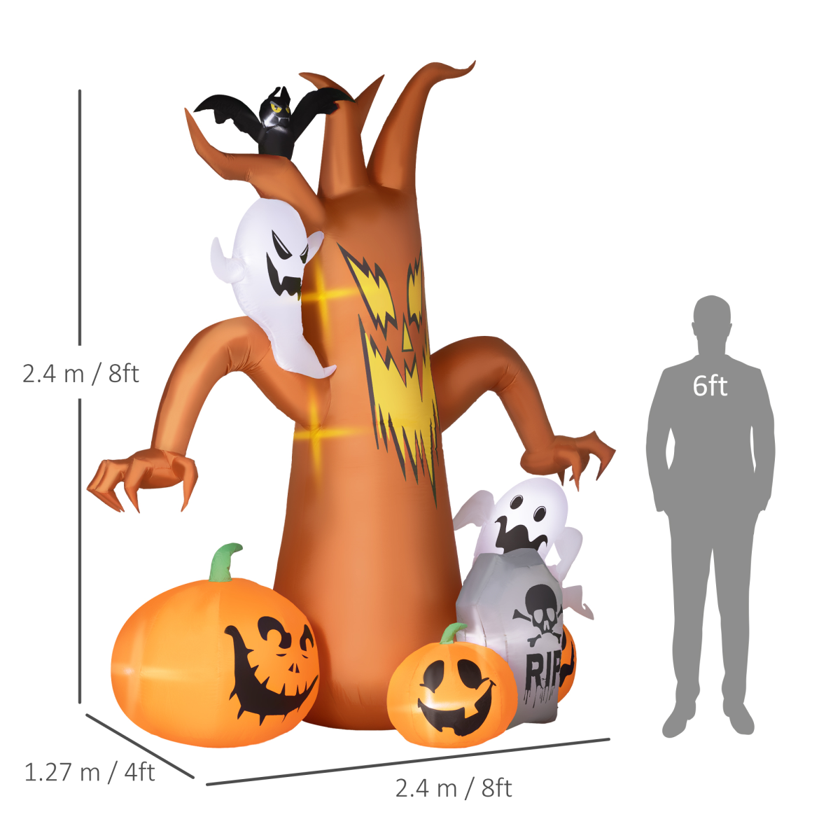 7.9ft Inflatable Halloween Ghost Tree with Pumpkins, Ghosts & Tombstone