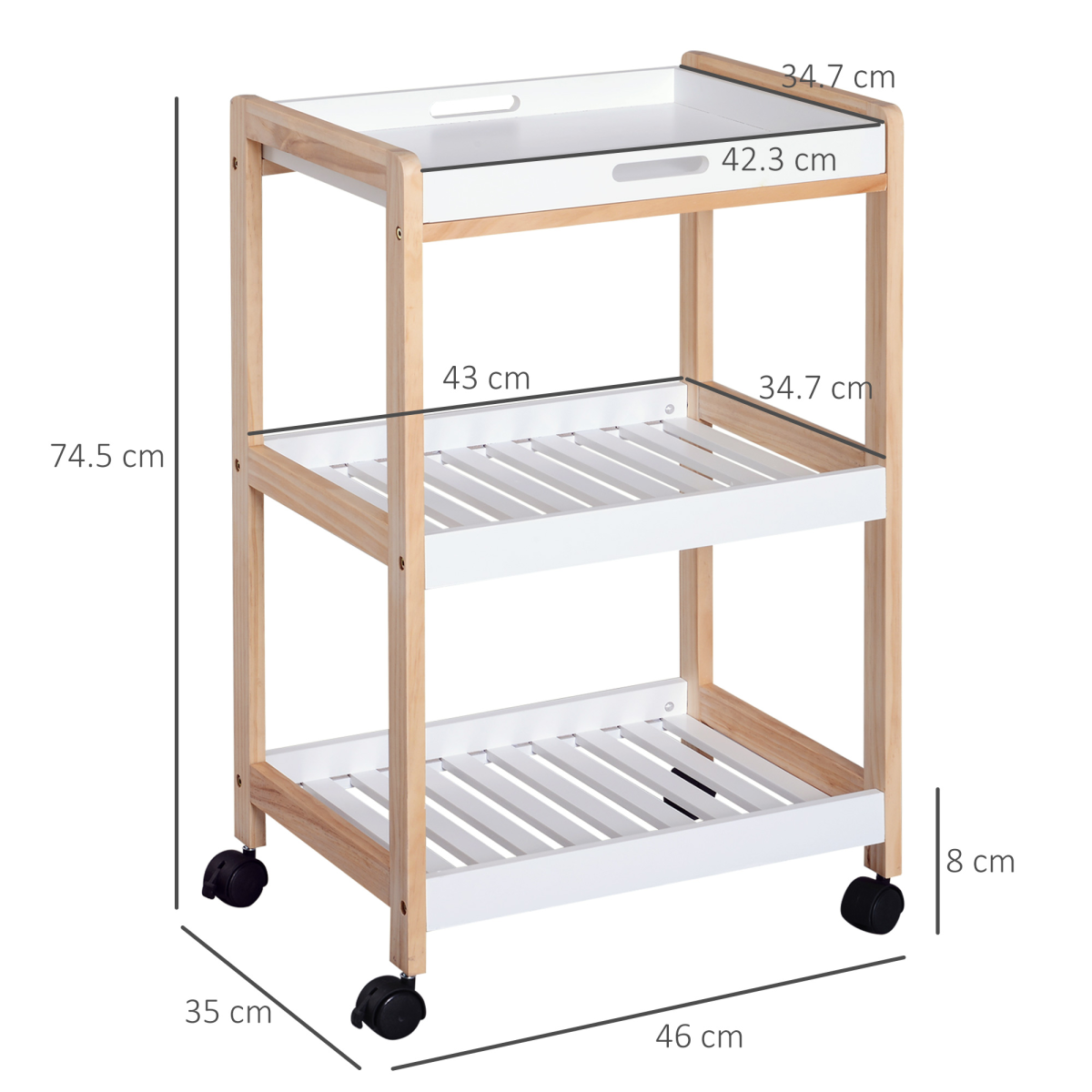 Versatile Bamboo & MDF Kitchen Trolley - 3-Tier Mobile Serving Solution