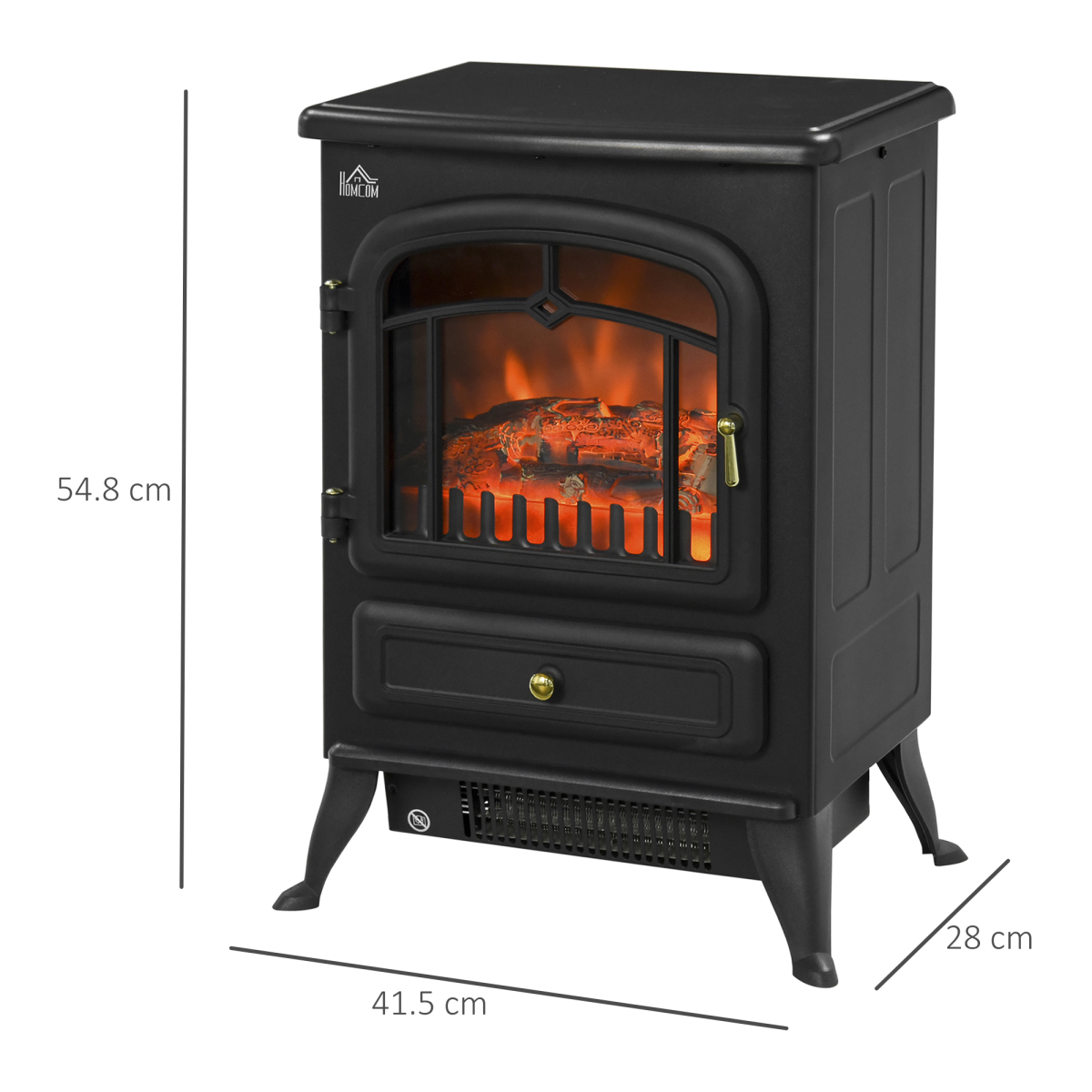 Realistic Electric Fireplace 1850W - Portable Black Heater with Wood Effect