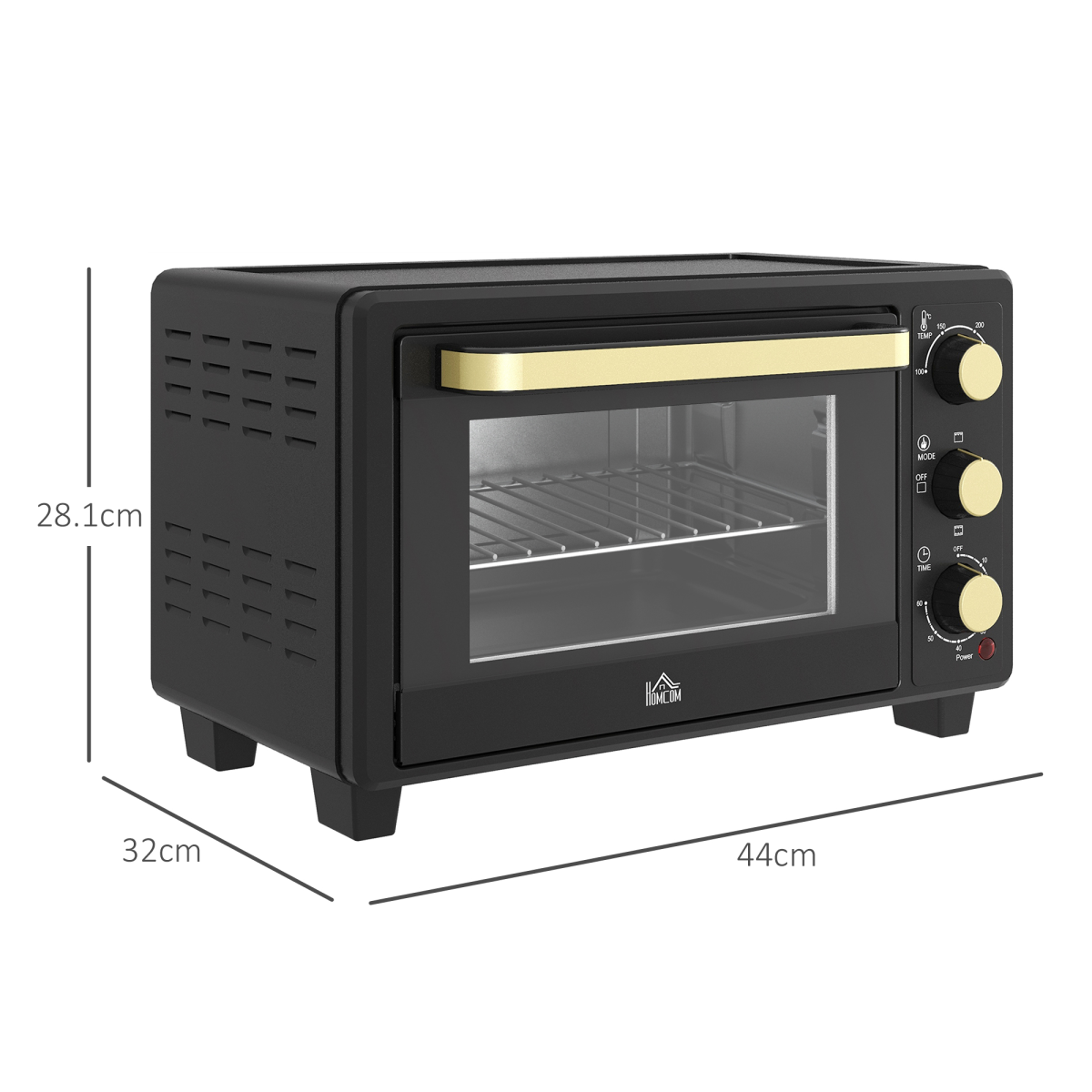 16L Mini Countertop Oven: Adjustable Temp & Timer, 1400W, Sleek Black
