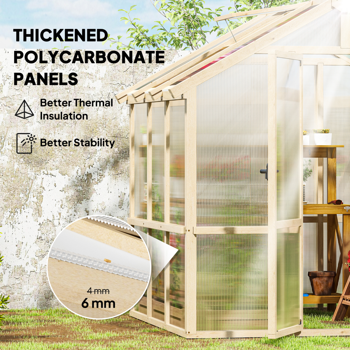 6.6x6ft Wooden Greenhouse with Lockable Door – Grow Year-Round!