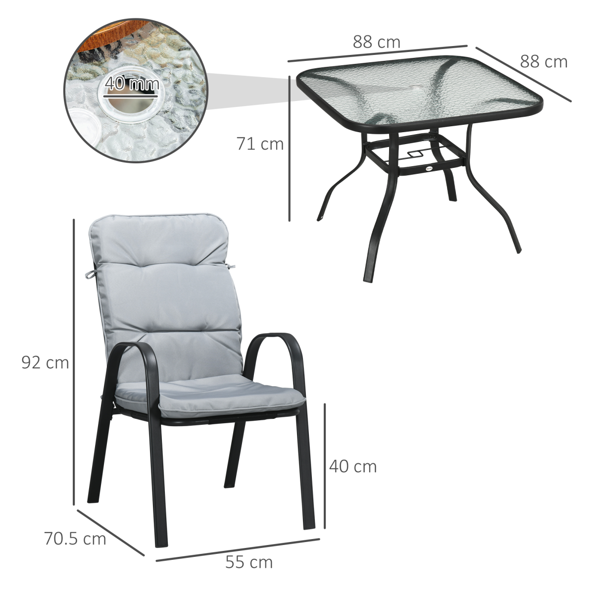 4-Person Garden Dining Set: Glass Table with Umbrella Hole, Texteline