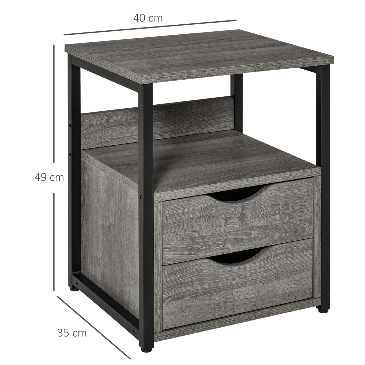 Stylish Industrial End Table with Storage - Grey Slim Design