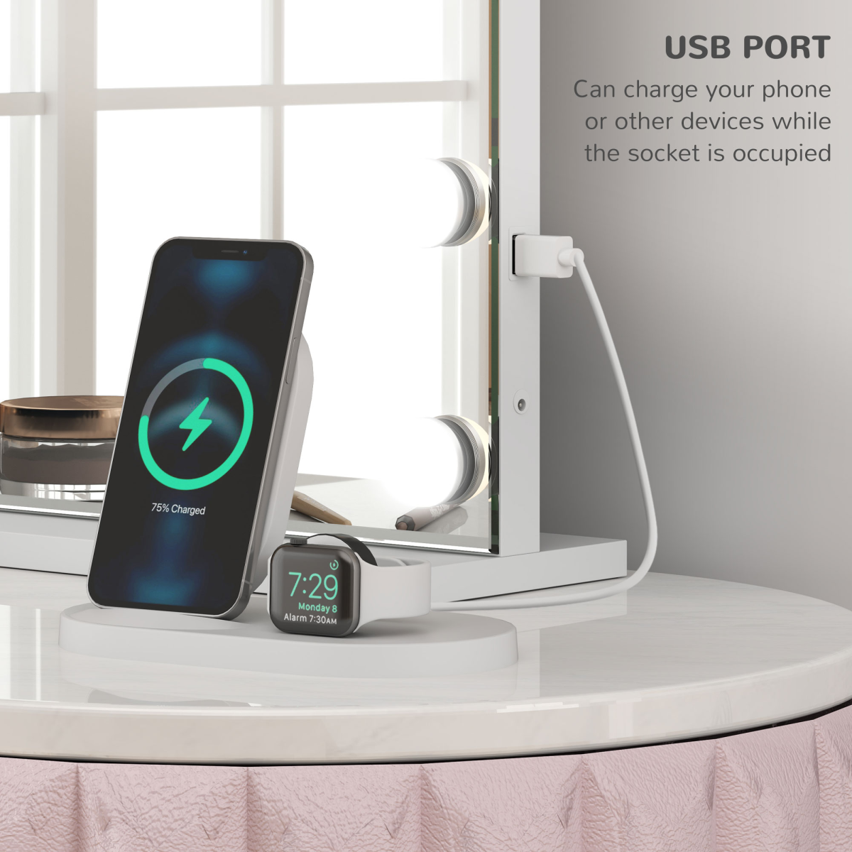 RadiantGlow LED Vanity Mirror: 10X Magnification, USB Port & 3 Lighting Modes