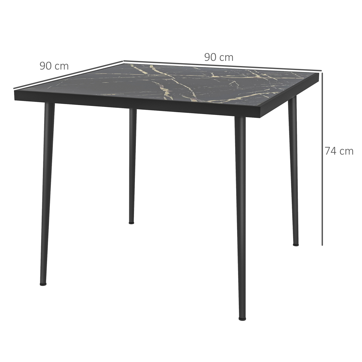 4-Person Outdoor Dining Table with Marble-Effect Tempered Glass, Black
