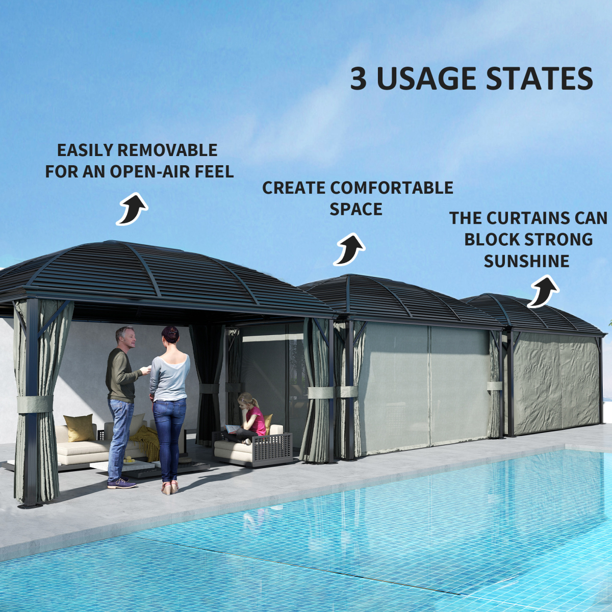 3x4m Hardtop Gazebo – Aluminium Garden Pavilion, Dark Grey