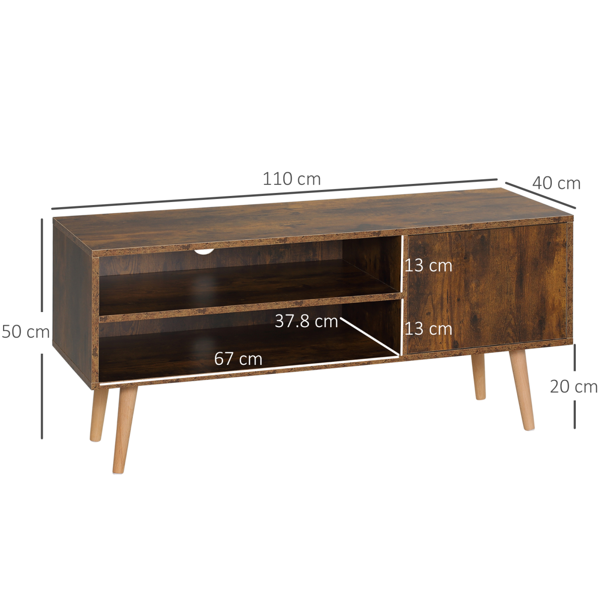 Stylish 55-Inch TV Unit with Cupboard & Shelves - Elegant Brown Finish
