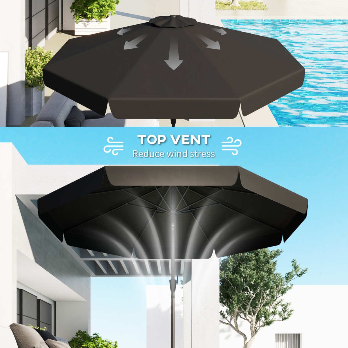 Versatile Wall-Mounted Umbrella: Tilt, Crank, & UV-Resistant Comfort