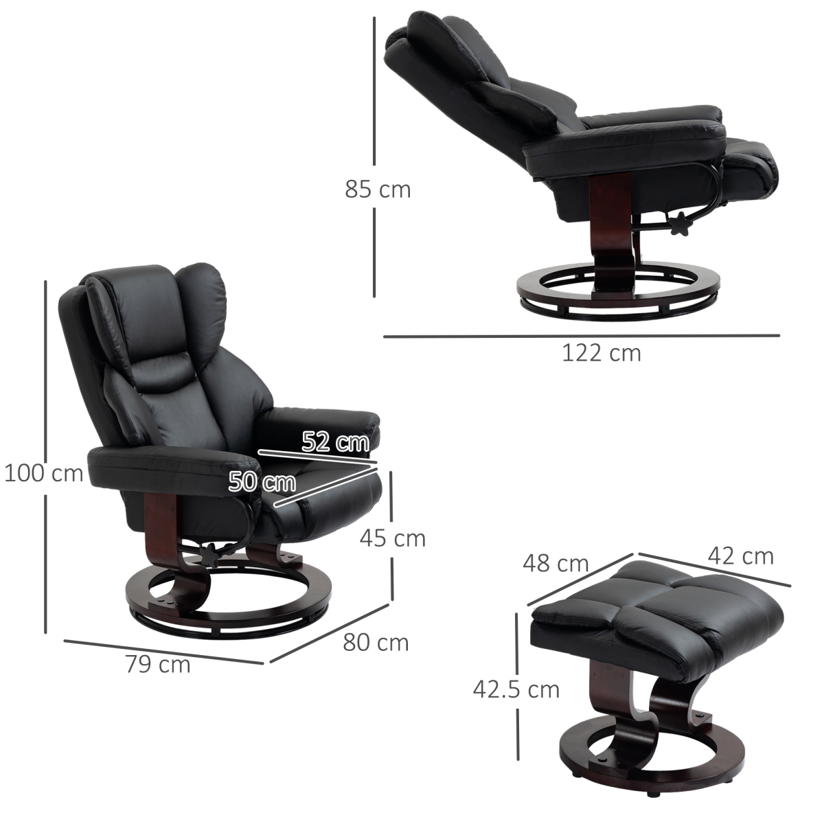 Black PU Leather Manual Recliner Armchair with Footstool