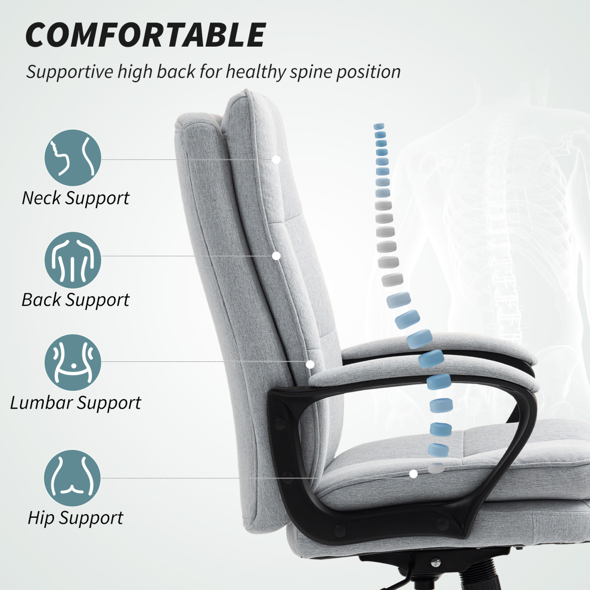 Ultimate Comfort HOME-OFFICE Chair: Stylish Light Grey Swivel Desk Chair