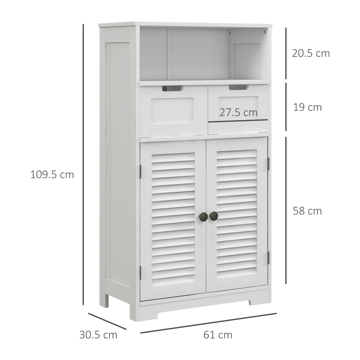 kleankin Compact Bathroom Storage Cabinet with Stylish Louvred Doors