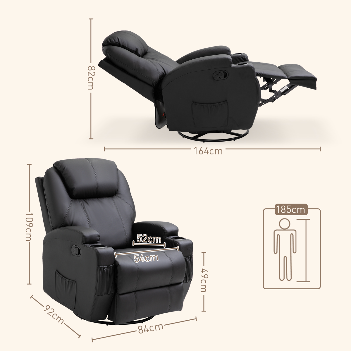 Faux Leather 8-Point Vibration Massage Recliner Sofa with Remote