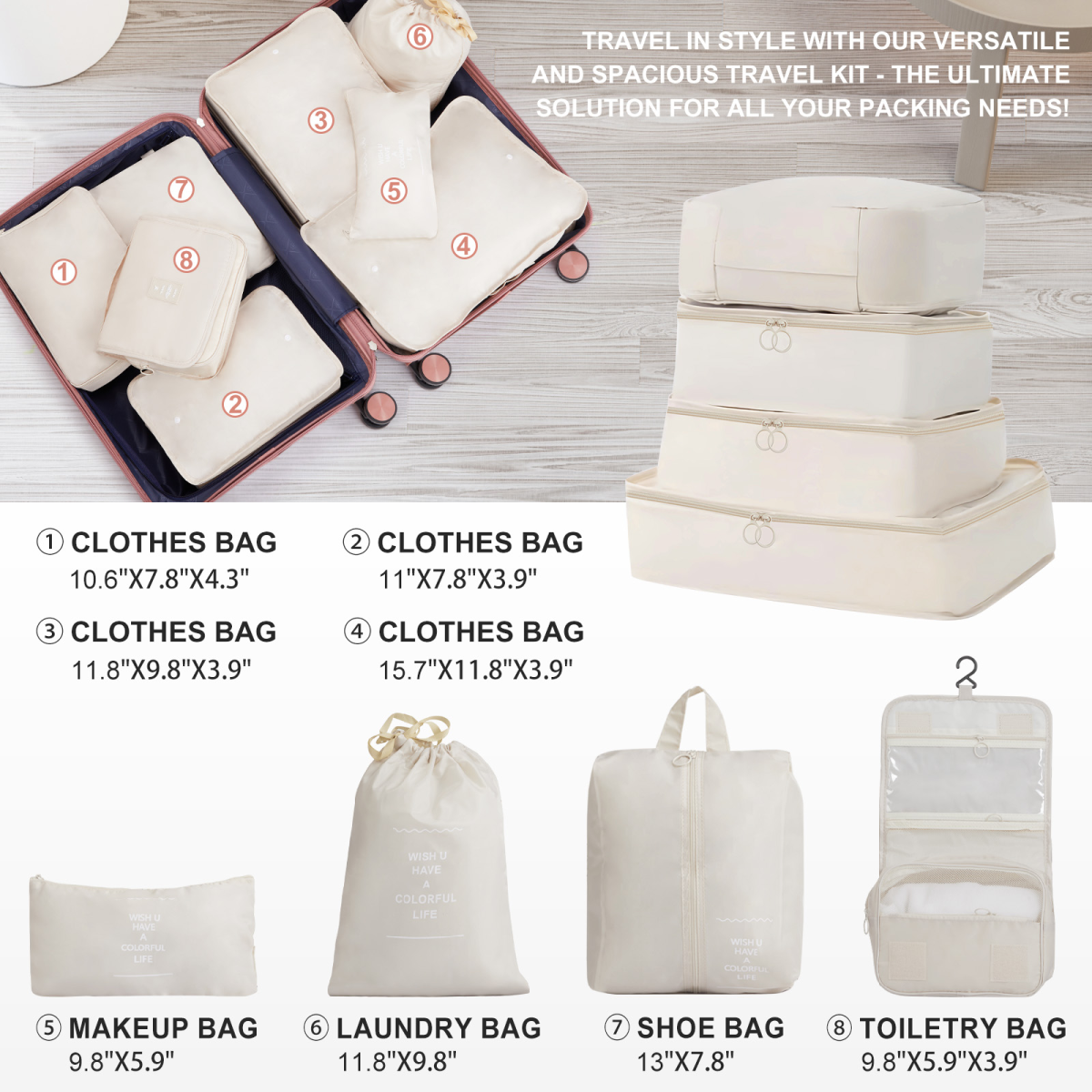 Elegant Rose Gold 4-Piece Luggage Set + Toiletry Kit & Handbag – Travel in Style!