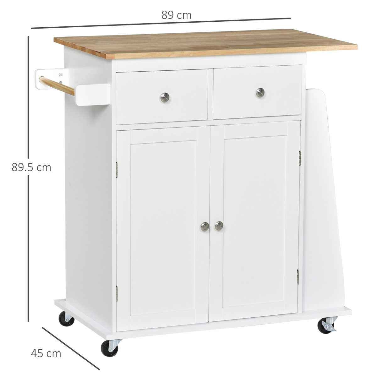 Versatile Kitchen Island with Rubberwood Top & 3-Tier Spice Rack for Easy Storage