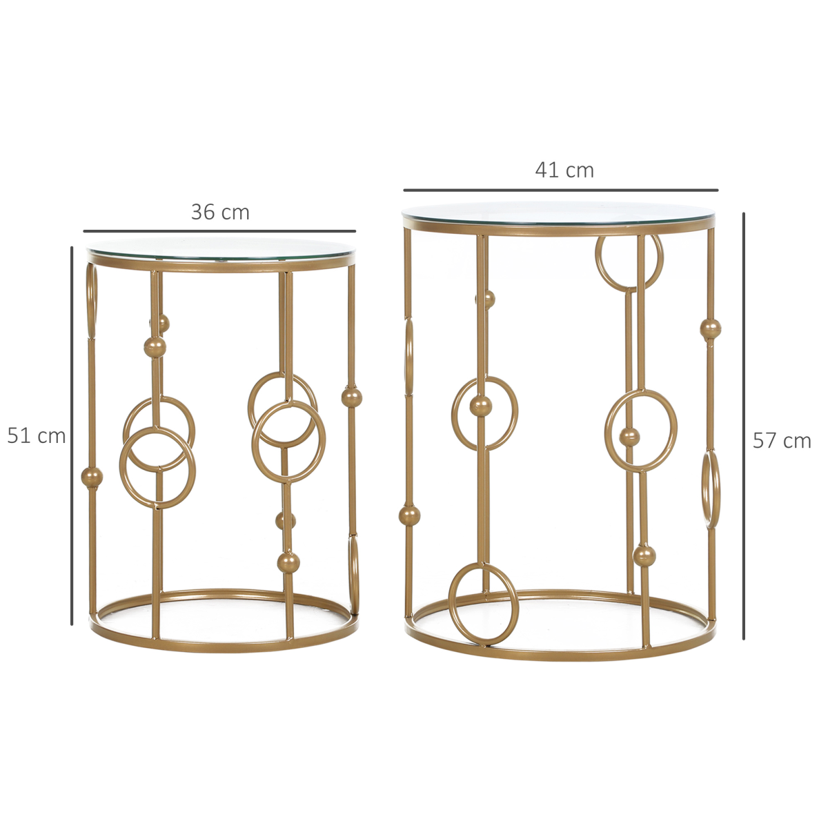 Gold Nesting Coffee Tables (Set of 2) with Tempered Glass Tops