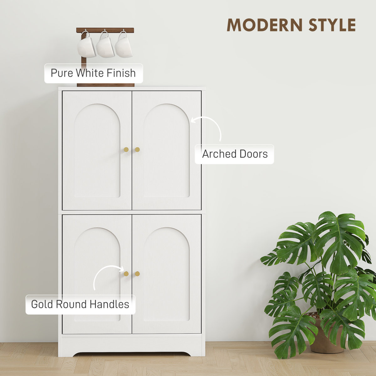 Elegant 110cm Kitchen Cupboard with Adjustable Shelves & Arched Doors