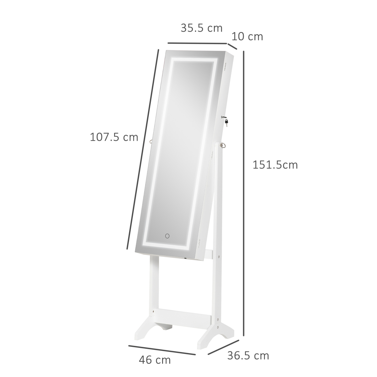 Illuminate & Organize: LED Mirrored Jewelry Cabinet with Lock & Ample Storage