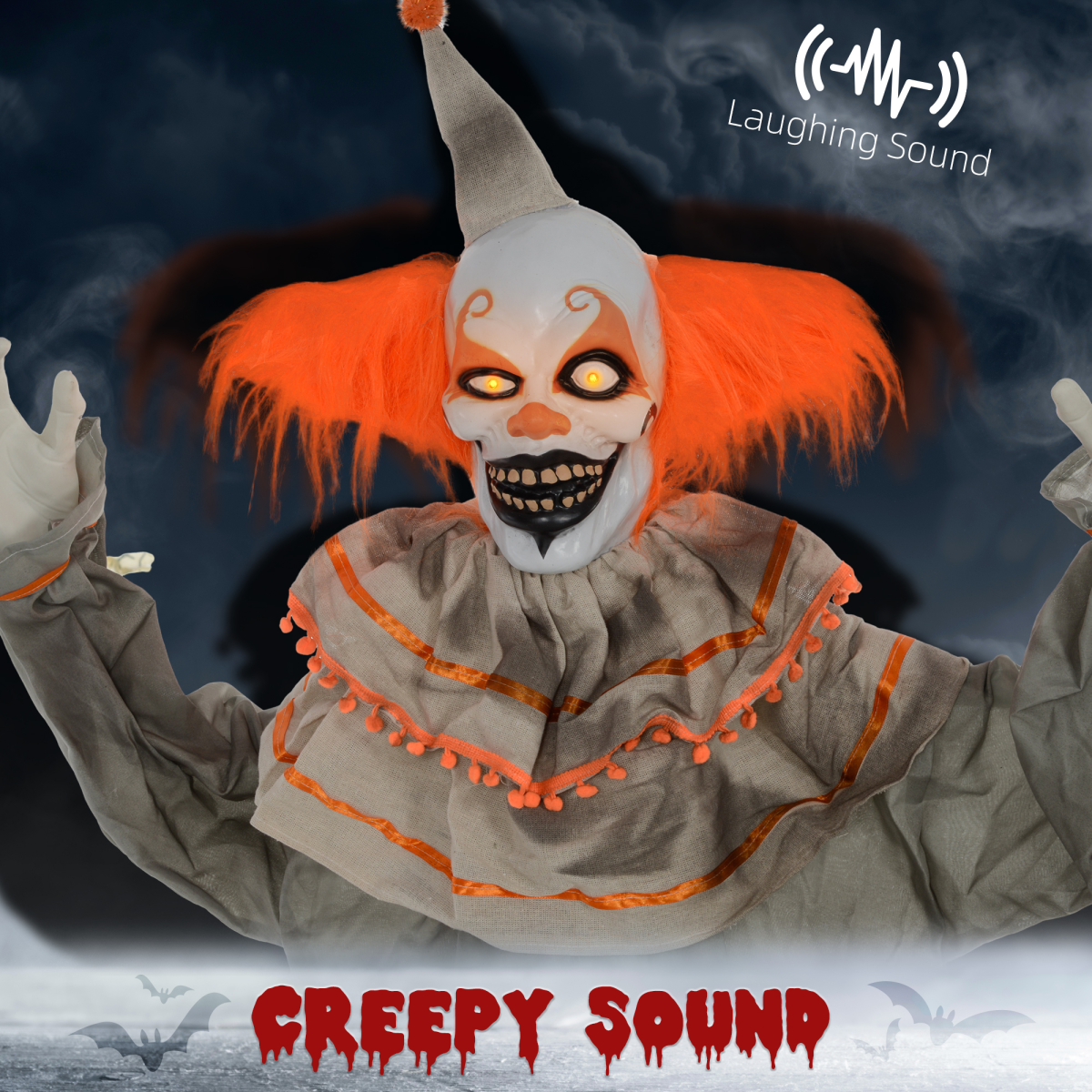Halloween Clown Animatronic Prop with Light-Up Eyes, Indoor/Outdoor