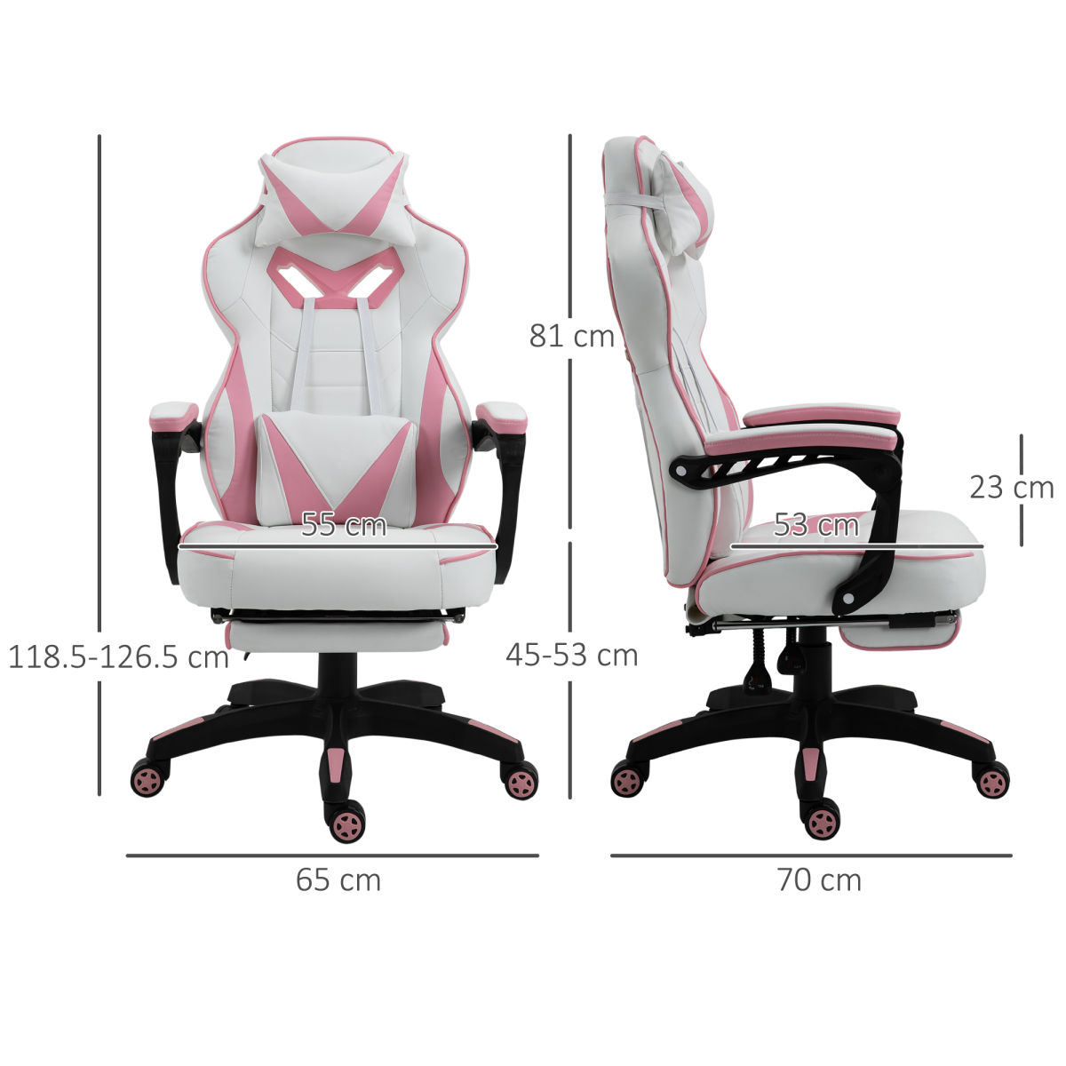 Ergonomic Gaming Chair with Wheels & Manual Footrest, Pink Faux Leather