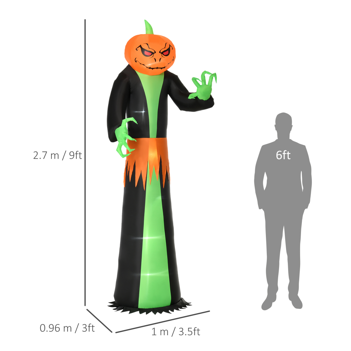 9ft Halloween Pumpkin Ghost Inflatable with Built-in LED Lights