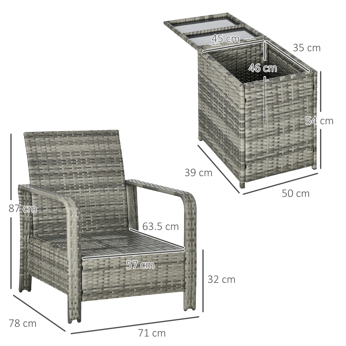 Mixed Grey PE Rattan Outdoor Sofa Set with 2 Chairs & Storage Table