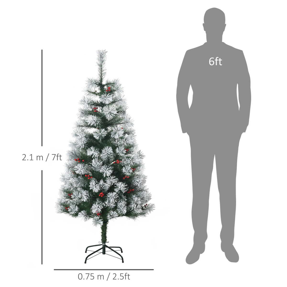 5ft Indoor Christmas Tree with Berry Decor, 184 PET Tips, Metal Stand