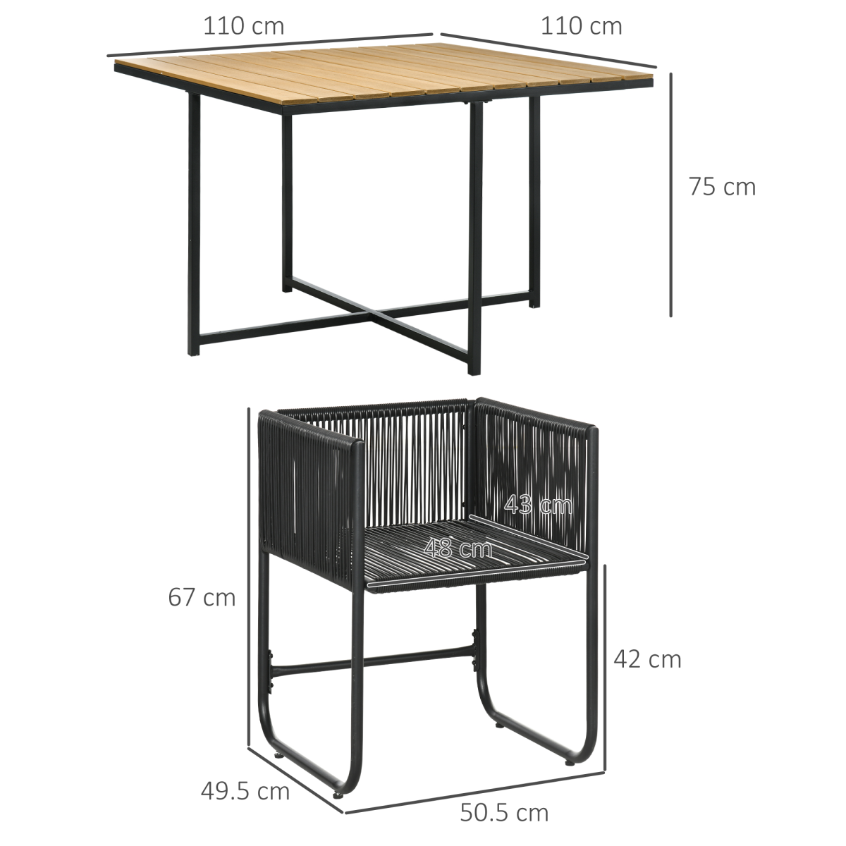 5-Piece Rattan Dining Set - Space-Saving 4-Seater Cube Design
