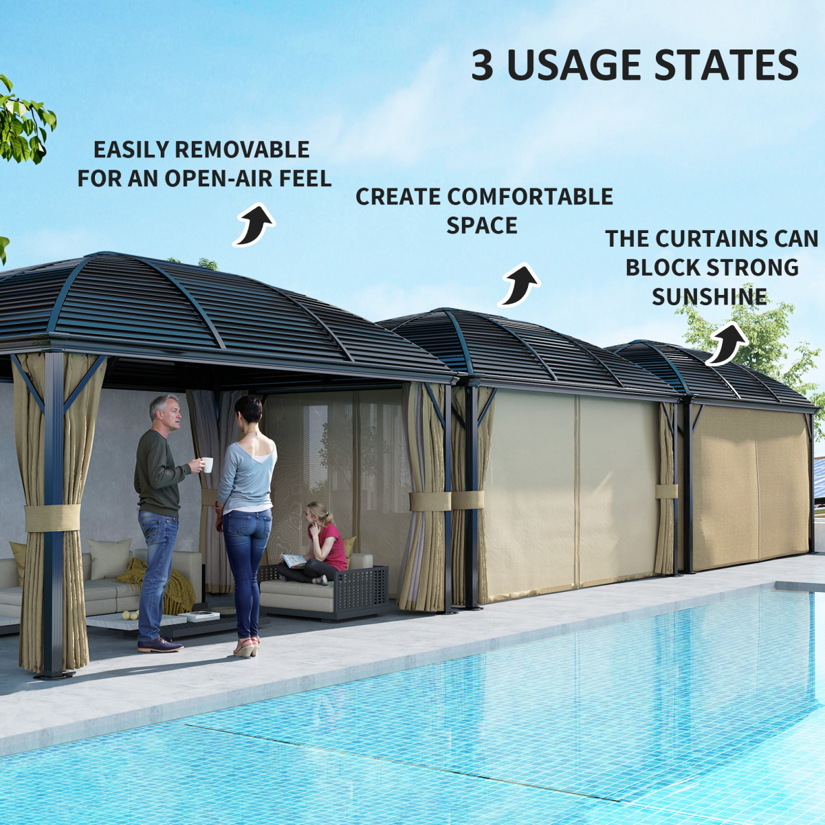 3x4m Hardtop Gazebo - Aluminium Garden Pavilion Brown