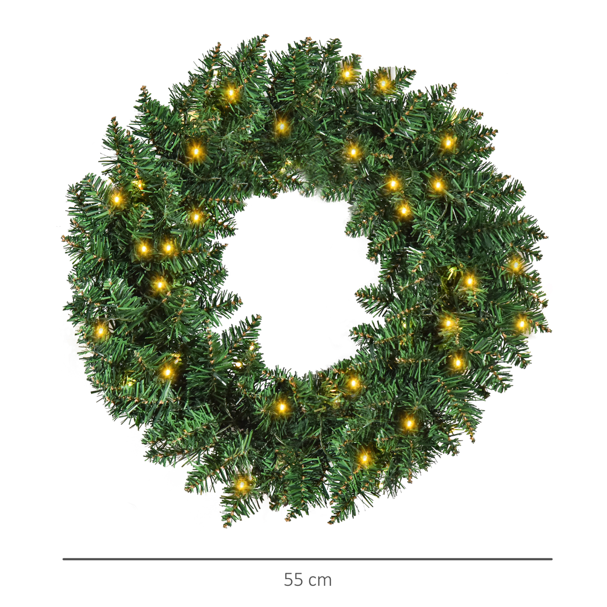 55cm Pre-Lit Christmas Wreath - 50 Warm White LEDs, Cordless Door Decor