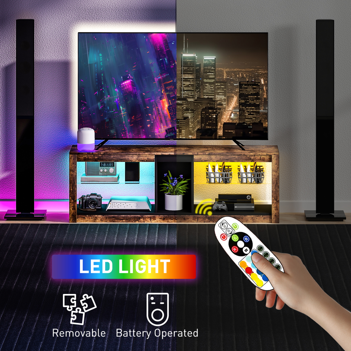 Rustic LED TV Stand - Stylish Entertainment Center for Up to 65\" Screens