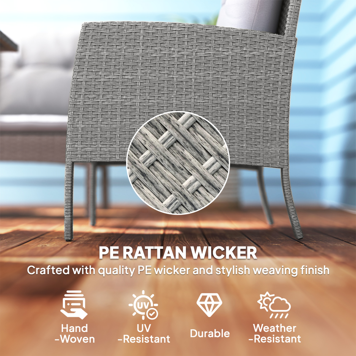 6-Piece Grey Rattan Garden Sofa Set with Glass Table
