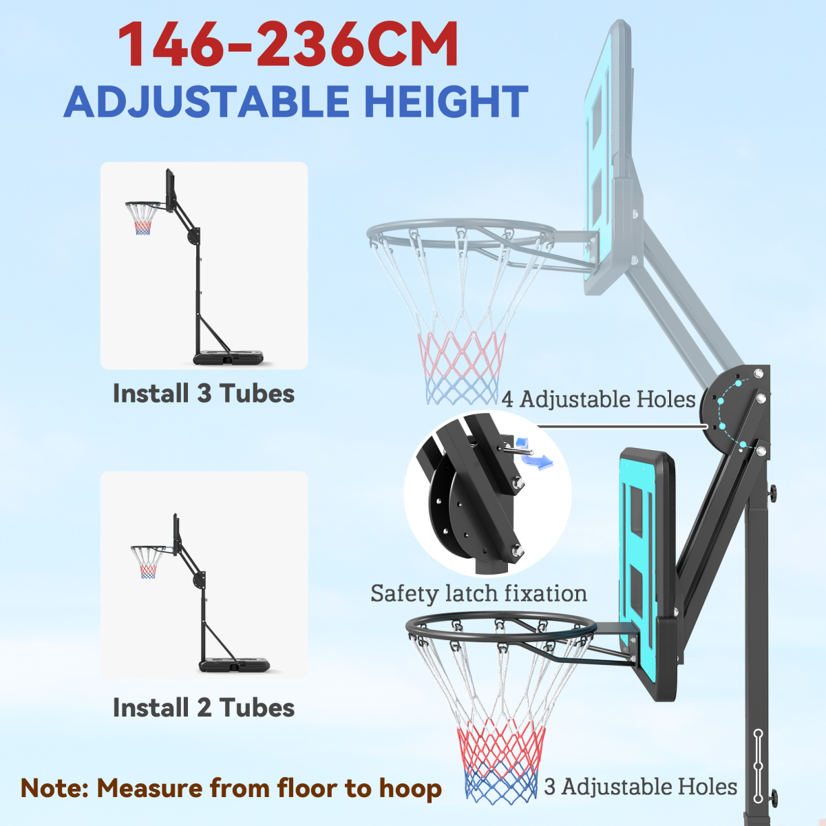 PORTABLE SPORTNOW Adjustable Basketball Hoop: Height 146-236cm with Wheels