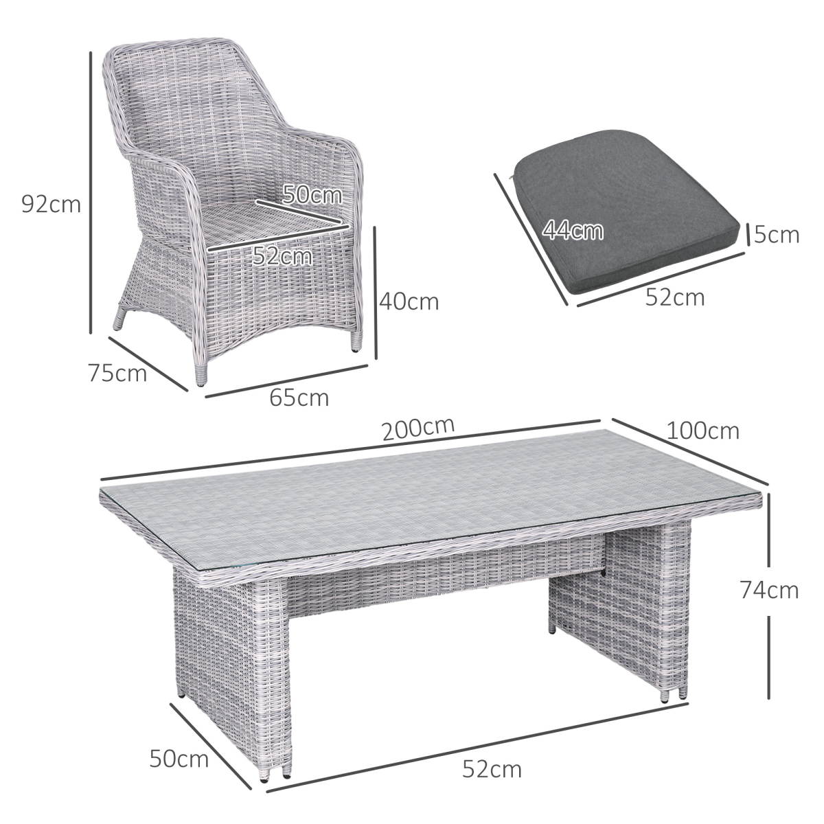 7-Piece Patio PE Rattan Wicker Dining Set with Tempered Glass Top